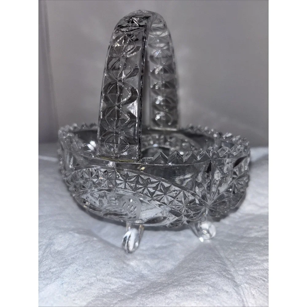Vintage Lead Crystal Hofbauer Byrdes Small‎ Basket With Feet & Handle